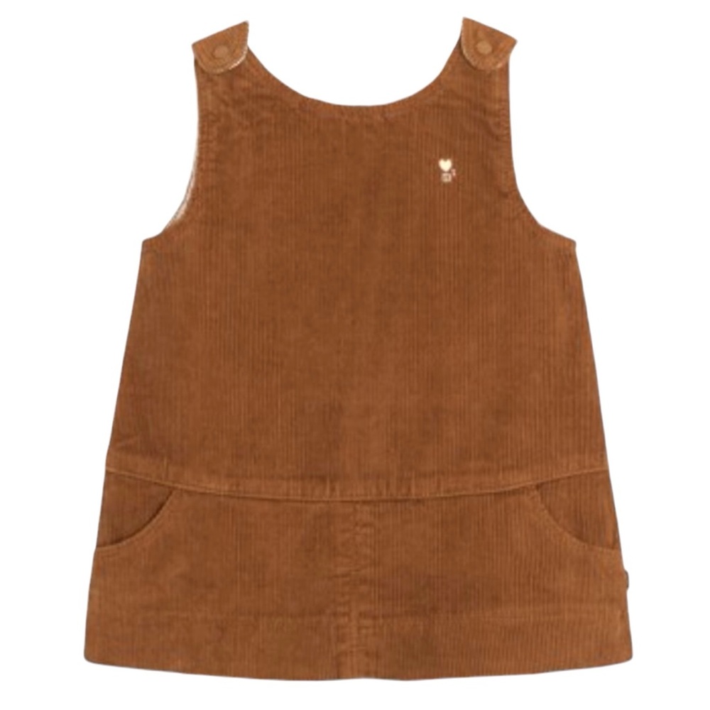 Obaibi Brown Corduroy Jumper Dress Size 9 Months 100% Cotton Snap Top Pockets